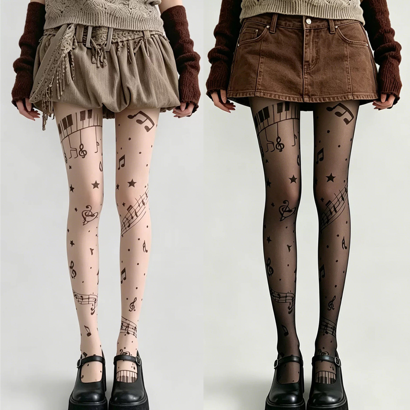 Tights Pantyhose Sheer - Y2K Pantyhose Tipis Motif Not Musik