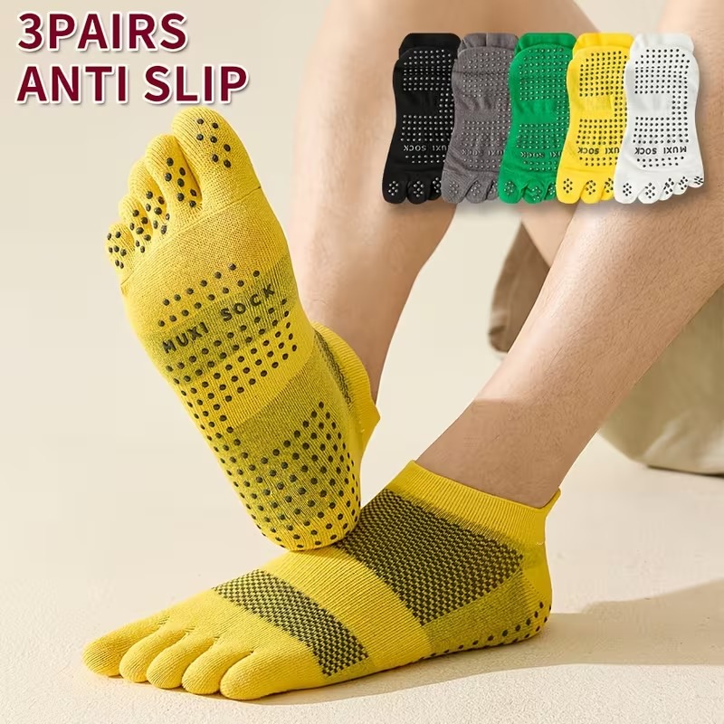 Grip Sock Yoga - Kaos Kaki Pria 3-Pasang Anti-Selip dengan