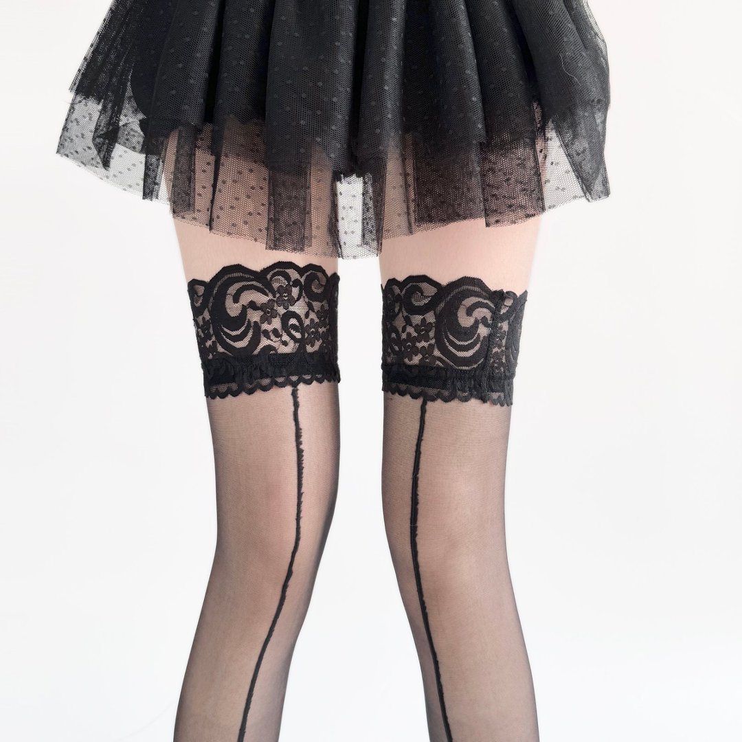 Thigh High Sock Stay Up - Stoking Setengah Paha Transparan dengan Renda