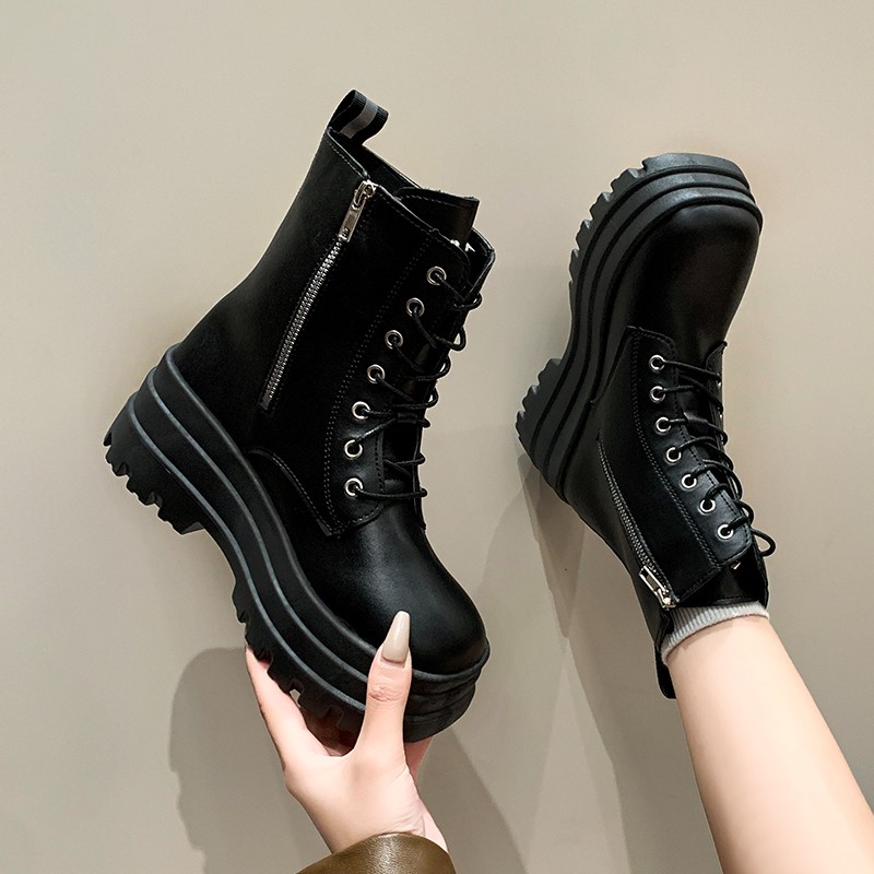 No Show Sock Women - Sepatu Bot Tunggal Platform Ritsleting Samping