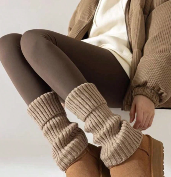 Boot Sock Slouchy - Penghangat Kaki Rajut Bergaris Kasual Wanita,