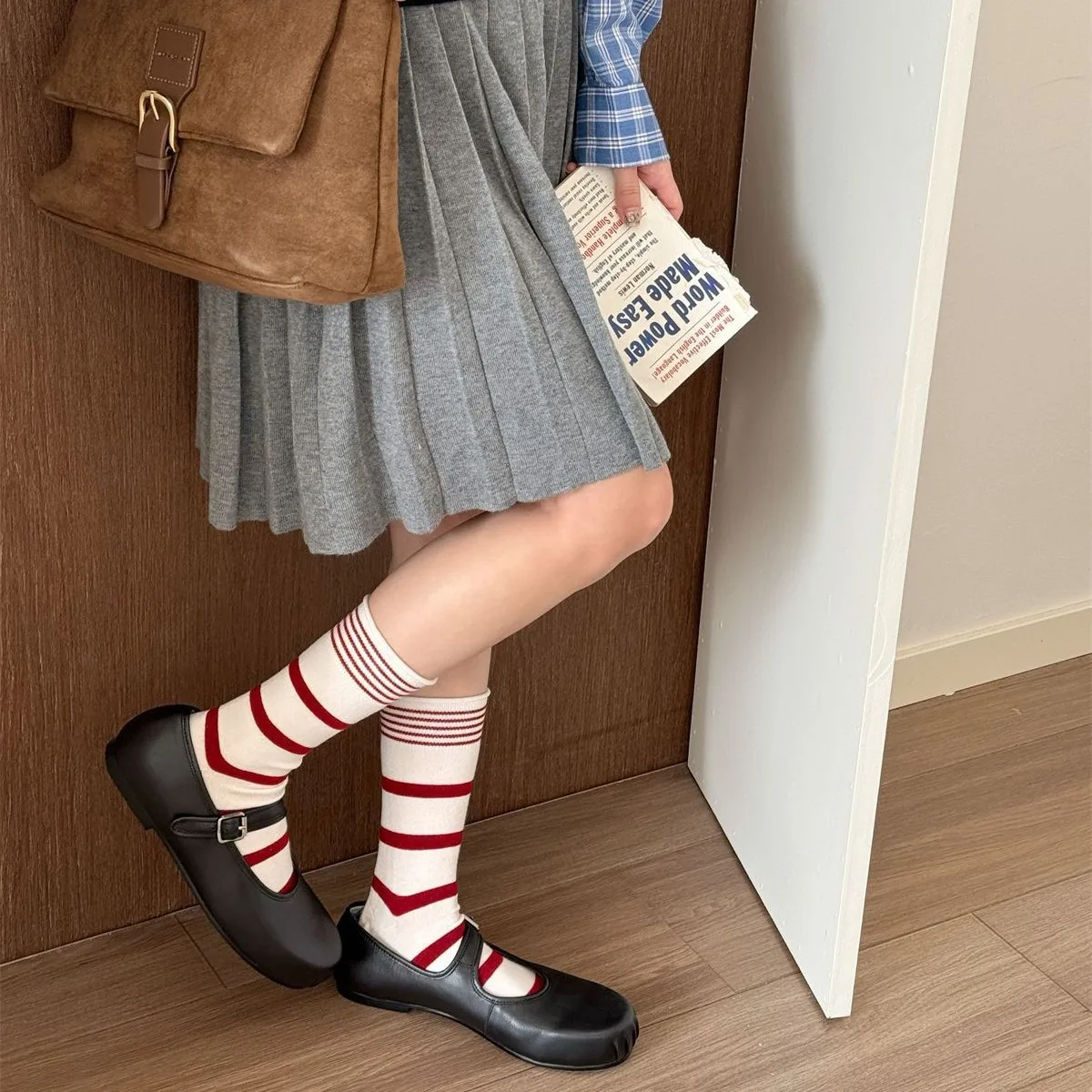 Silk Sock Bamboo - Kaus kaki wanita sutra wol bergaris,