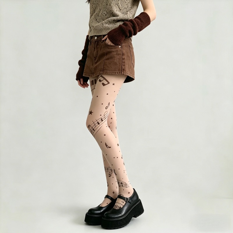 Y2K Pantyhose Tipis Motif Not  - Tights Pantyhose Sheer ulasan dan harga